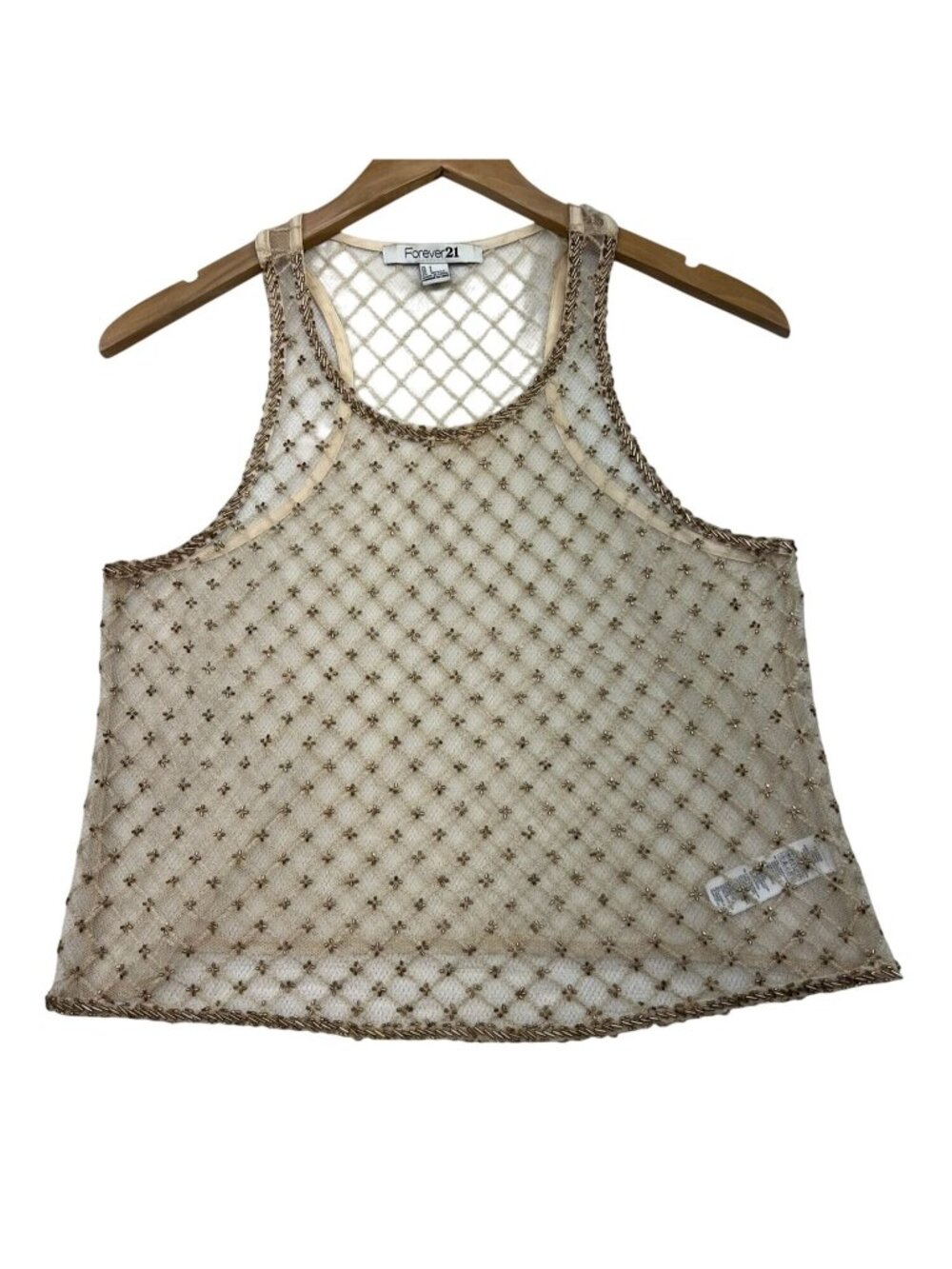 Womens All-Over Embellishment Racerback Sheer Mesh Tank Top Small